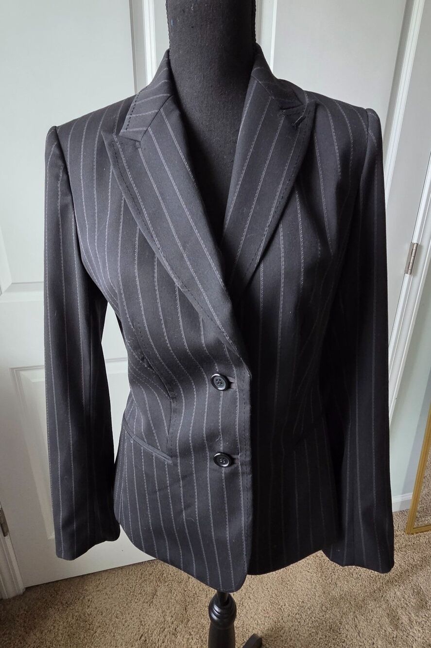 The Limited Womens Blazer Size 6 Black Pinstripe Career Jacket Business Suit